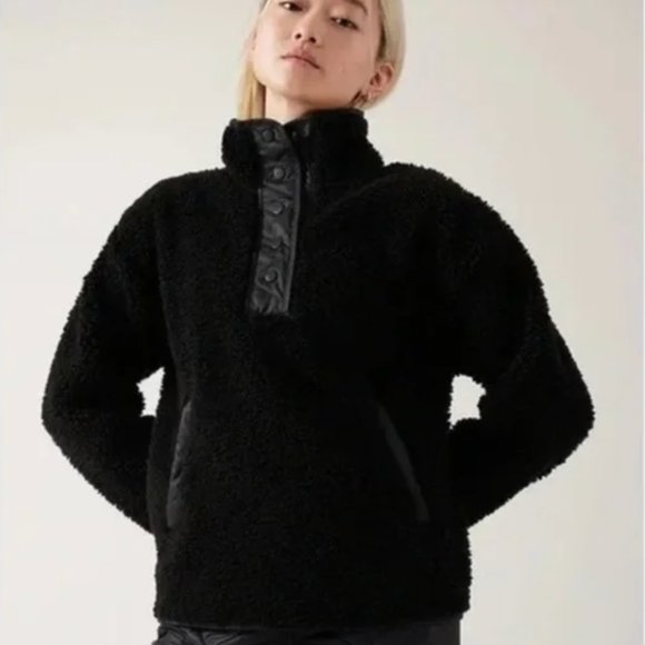 Athleta Jackets & Blazers - 🆕 Athleta cozy Sherpa snap sweatshirt black size medium